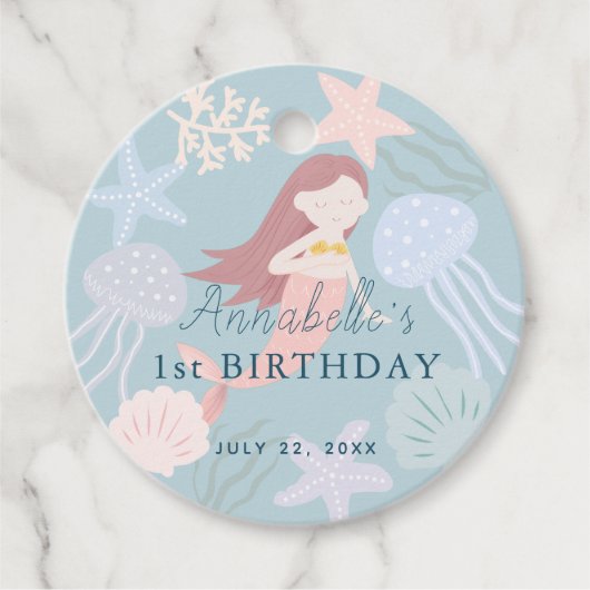 Onder het Zee Mermaid Zee Green Birthday Dank u we Bedankjes Labels (Voorkant)