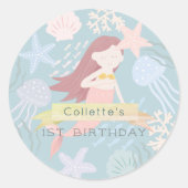 Onder het Zee Mermaid Zee Green Birthday Ronde Sticker (Voorkant)