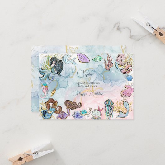 Onder het zee Mermaids kinder blijdschap Kaart (Voorkant / Achterkant in situ)