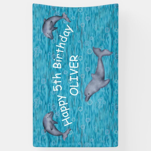 Onder het Zee met dolfijnen verjaardagsfeestje Spandoek (Verticaal)