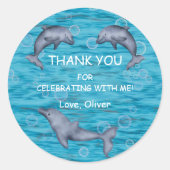 Onder het Zee met Dolfijnen Verjaardagsfeestklassi Ronde Sticker (Voorkant)