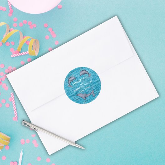 Onder het Zee met Dolfijnen Verjaardagsfeestklassi Ronde Sticker