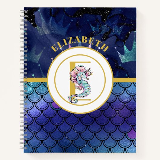 Onder het Zee met Seahorse Unicorn voeg Initiaal t Notitieboek (Voorkant)