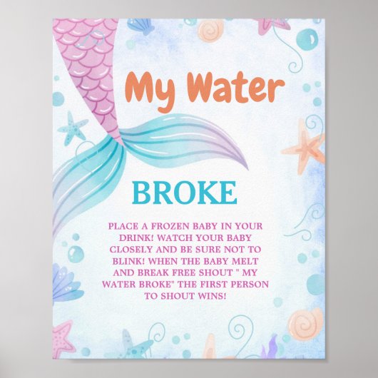 Onder het zee Mijn Water brak Baby shower Spel tek Poster (Voorkant)