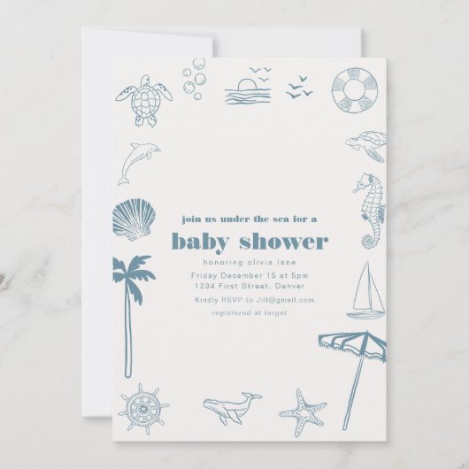 Onder het Zee Modern Baby shower Invite Kaart (Voorkant)