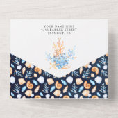 Onder het Zee Narwhal Navy Blue Baby shower All In One Uitnodiging (Achterkant)