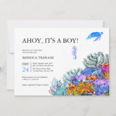 Onder het Zee Nautical Boy Baby shower Modern Invi Kaart (Voorkant)