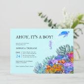 Onder het Zee Nautical Boy Baby shower Modern Kaart (Staand voorkant)