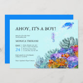 Onder het Zee Nautical Boy Baby shower Modern Kaart (Voorkant / Achterkant)