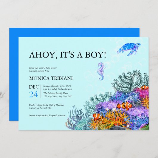 Onder het Zee Nautical Boy Baby shower Modern Kaart (Voorkant / Achterkant)