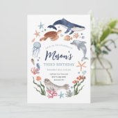 Onder het Zee Nautical Ocean Animals Boy Birthday Kaart (Staand voorkant)