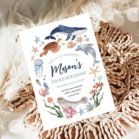 Onder het Zee Nautical Ocean Animals Boy Birthday Kaart