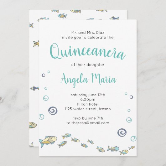 Onder het Zee Nautical Quinceañera Kaart (Voorkant / Achterkant)