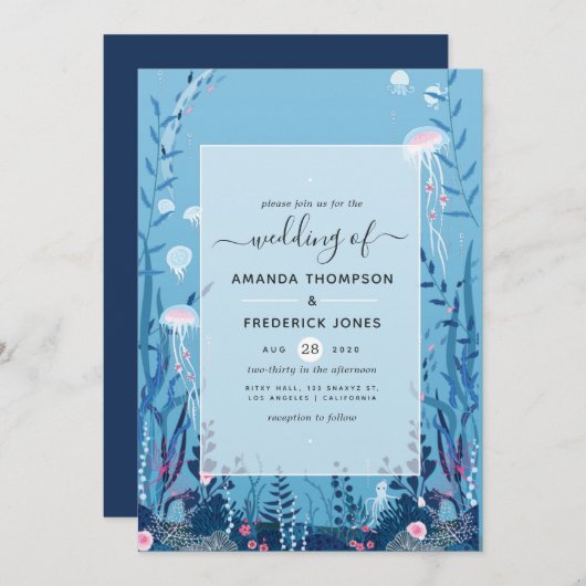 Onder het Zee Nautical Wedding Invitation Kaart (Voorkant / Achterkant)
