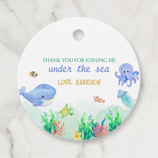 Onder het Zee Nautical Whale Turtle Birthday Bedankjes Labels (Voorkant)