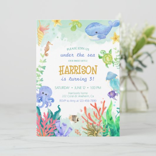 Onder het Zee Nautical Whale Turtle Birthday Kaart (Staand voorkant)