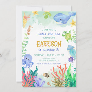Onder het Zee Nautical Whale Turtle Birthday Kaart