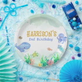 Onder het Zee Nautical Whale Turtle Birthday Papieren Bordje (Feest)