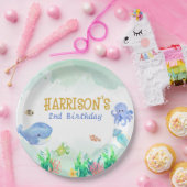 Onder het Zee Nautical Whale Turtle Birthday Papieren Bordje (Feest)