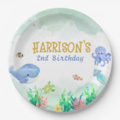 Onder het Zee Nautical Whale Turtle Birthday Papieren Bordje (Voorkant)