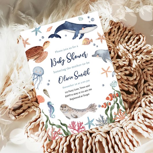 Onder het Zee Nautical Zee Animals Baby shower Kaart