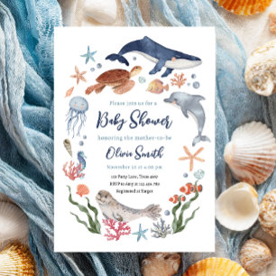 Onder het Zee Nautical Zee Animals Baby shower Kaart