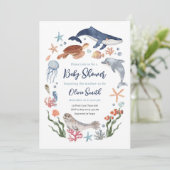 Onder het Zee Nautical Zee Animals Baby shower Kaart (Staand voorkant)