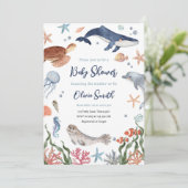 Onder het Zee Nautical Zee Animals Baby shower Kaart (Staand voorkant)