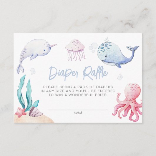 Onder het Zee Nautisch Baby shower Luier Raffle Informatiekaartje (Voorkant)
