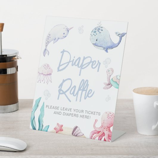 Onder het Zee Nautisch Baby shower Luier Raffle Reclamebord Met Voetstuk (Insitu)