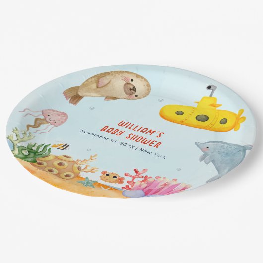 Onder het Zee Nautisch Marien Baby shower Papieren Bordje (Gekanteld)