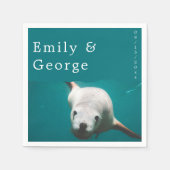 Onder het Zee Navy Blue Zee Lion Beach Wedding Servet (Voorkant)