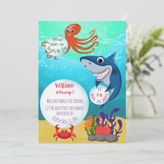 Onder het Zee nodigen dieren uit voor een verjaard Kaart (Staand voorkant)