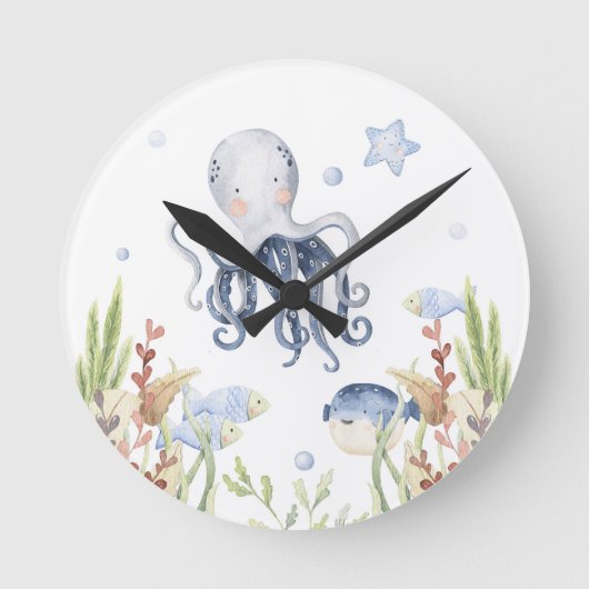 Onder het Zee Nursery Decor, Octopus Ronde Klok (Voorkant)