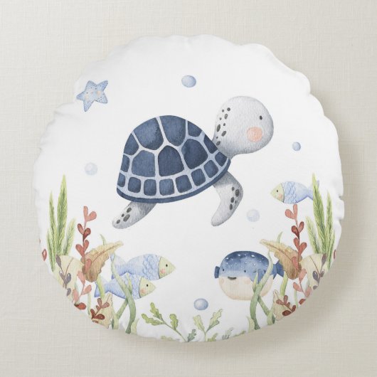 Onder het Zee Nursery Decor, Schildpad Rond Kussen (Voorkant)