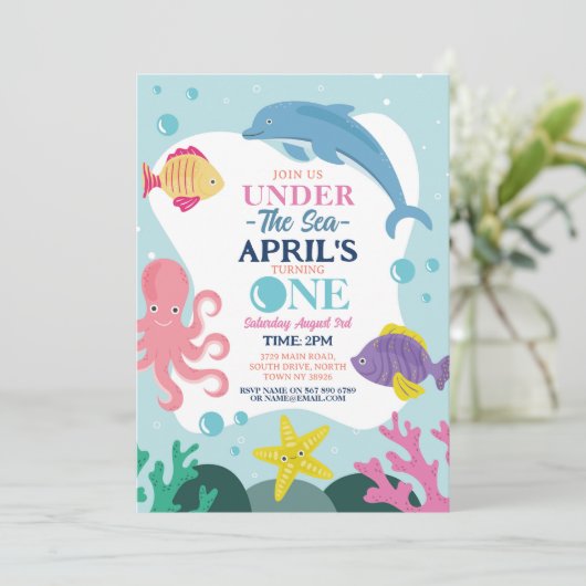 Onder het Zee Oceaan Dolfijn Octopus Meisjes Een 1 Kaart (Staand voorkant)