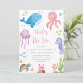 Onder het Zee oceaan thema meisjes verjaardagsfees Kaart (Staand voorkant)