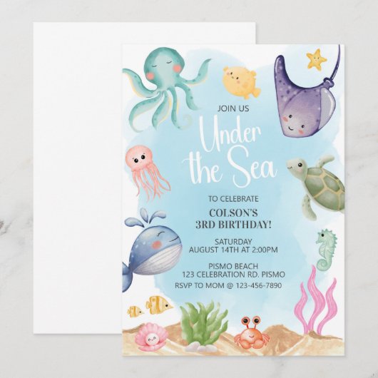 Onder het Zee, oceaandieren, Zee wezens Kaart (Voorkant / Achterkant)