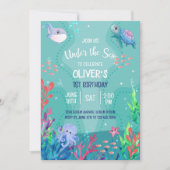 Onder het Zee Ocean 1st Baby Boy Birthday Invitat Kaart (Voorkant)