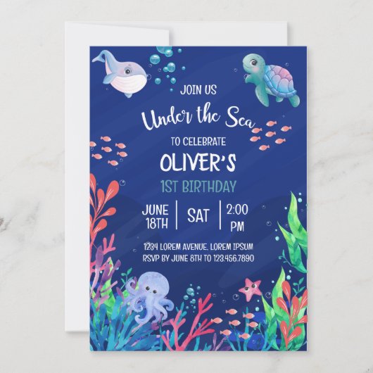 Onder het Zee Ocean 1st Baby Boy Verjaardag Kaart (Voorkant)