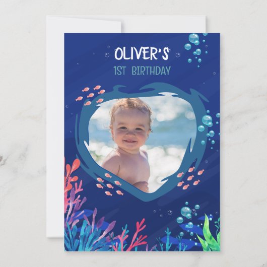 Onder het Zee Ocean 1st Baby Boy Verjaardag Kaart (Achterkant)