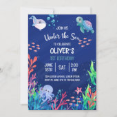 Onder het Zee Ocean 1st Baby Boy Verjaardag Kaart (Voorkant)