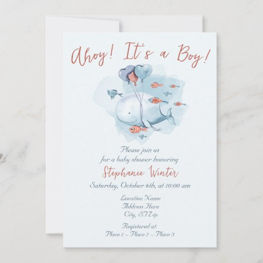 Onder het Zee Ocean Ahoy Het is een Boy Baby showe Kaart (Voorkant)