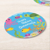 Onder het Zee Ocean Animal Birthday Party Onderzet Ronde Kartonnen Onderzetter (Gebogen)