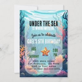 Onder het Zee Ocean Animal Boy Verjaardagsuitnodig Kaart