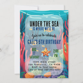 Onder het Zee Ocean Animal Boy Verjaardagsuitnodig Kaart