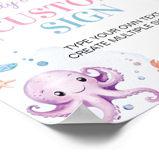 Onder het Zee Ocean Animal Party Custom Table Sign Poster (Hoek)