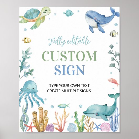 Onder het Zee Ocean Animal Party Custom Table Sign Poster (Voorkant)
