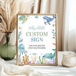 Onder het Zee Ocean Animal Party Custom Table Sign Poster