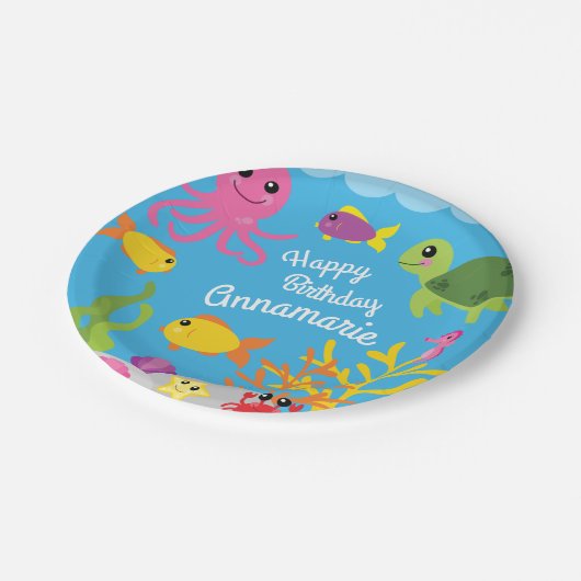 Onder het Zee Ocean Animals 1e Verjaardag Borden Papieren Bordje (Gekanteld)
